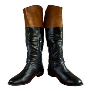 True Craft Women's Black Brown Knee-High Boots Size 9W Wide Riding Boots In Box